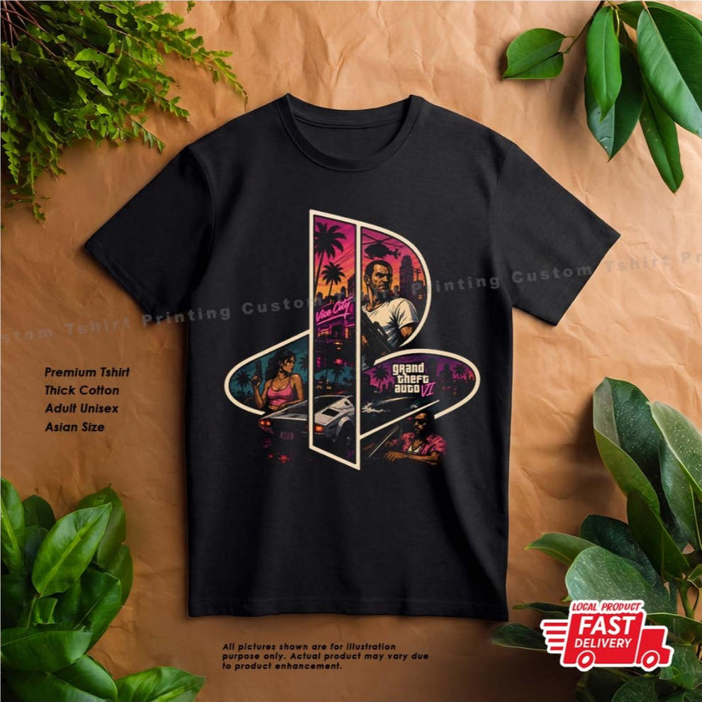 เสื้อยืดผ้าฝ้าย playstation GTA 6 vi