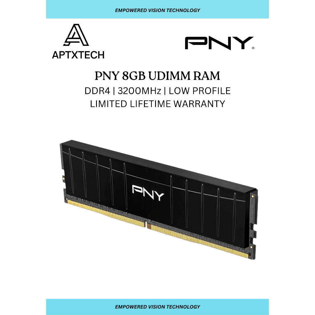 PNY 8GB DDR4 3200MHz หน่วยความจําเดสก์ท็อปโปรไฟล์ต่ํา – (MD8GD4320016ห้างหุ้นส่วนจํากัด)