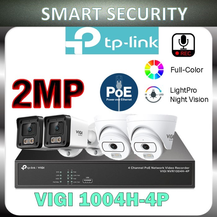 TP-LINK VIGI กล้องวงจรปิด 4CH NVR IP POE พร้อมกล้อง 2MP ชุด tplink 4channel NETWORK กล้องวงจรปิด COL