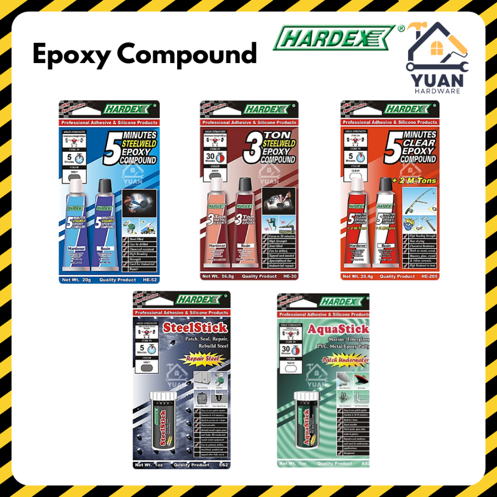 HARDEX EPOXY COMPOUND | HE-5 HE-30 HE-205 SS-2 AS-2 | อีพ็อกซี่โลหะ 3 ตัน 5Min อีพ็อกซี่ SteelStick 