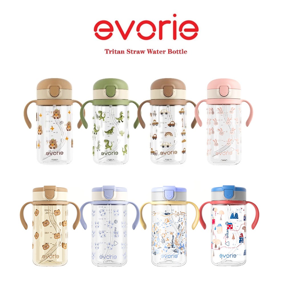 Evrie BPA Free Tritan Kids Water Bottle with Straw (300ml)
