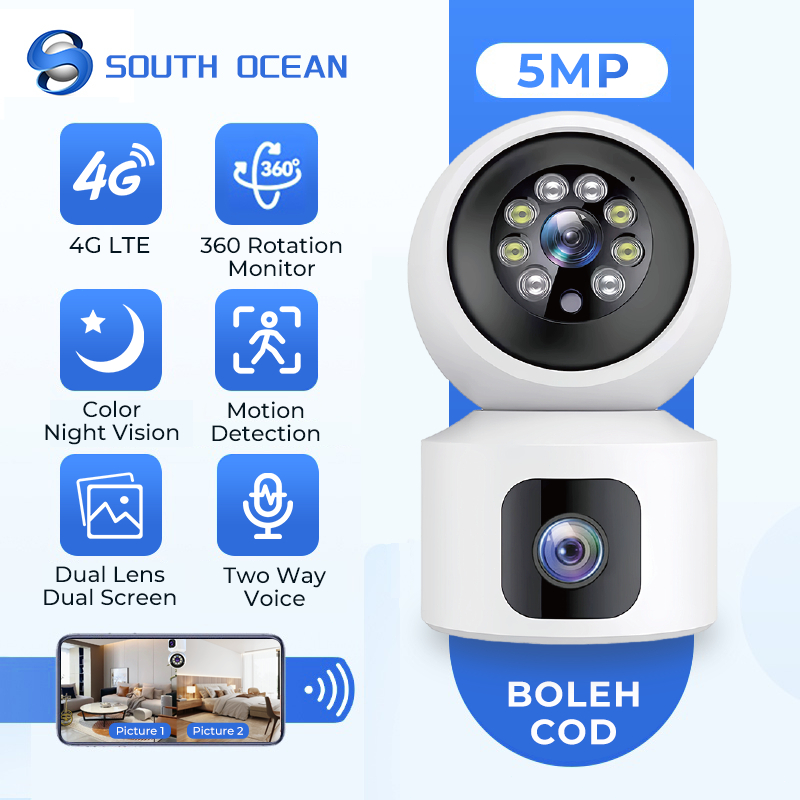 South Ocean V380 Pro WiFi/4G ซิมการ์ดเลนส์คู่ 5MP กล้องวงจรปิดไร้สาย