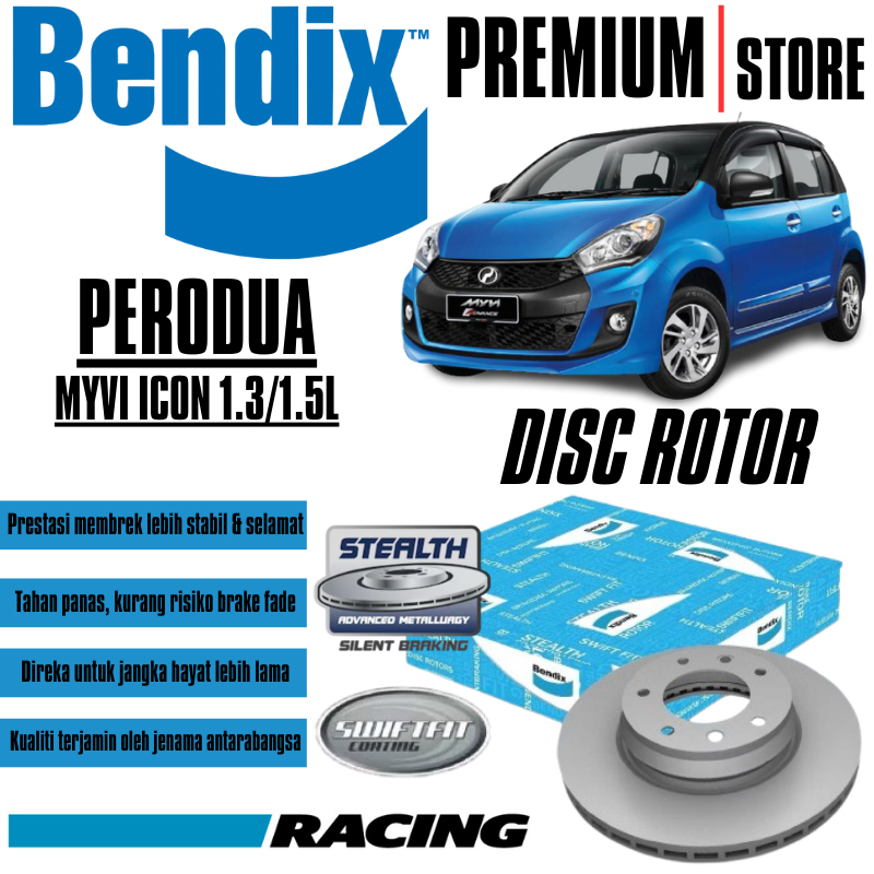 Bendix Front Set Disc Rotor - Perodua Myvi Icon 1.3/1.5L 2016 BR9506