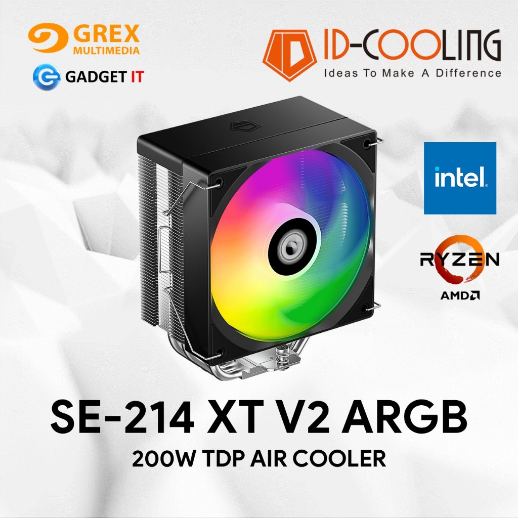 ID-COOLING SE214 XT V2 ARGB CPU AIR COOLER 200W TDP INTEL & AMD COMPATIBLE GREX MULTIMEDIA