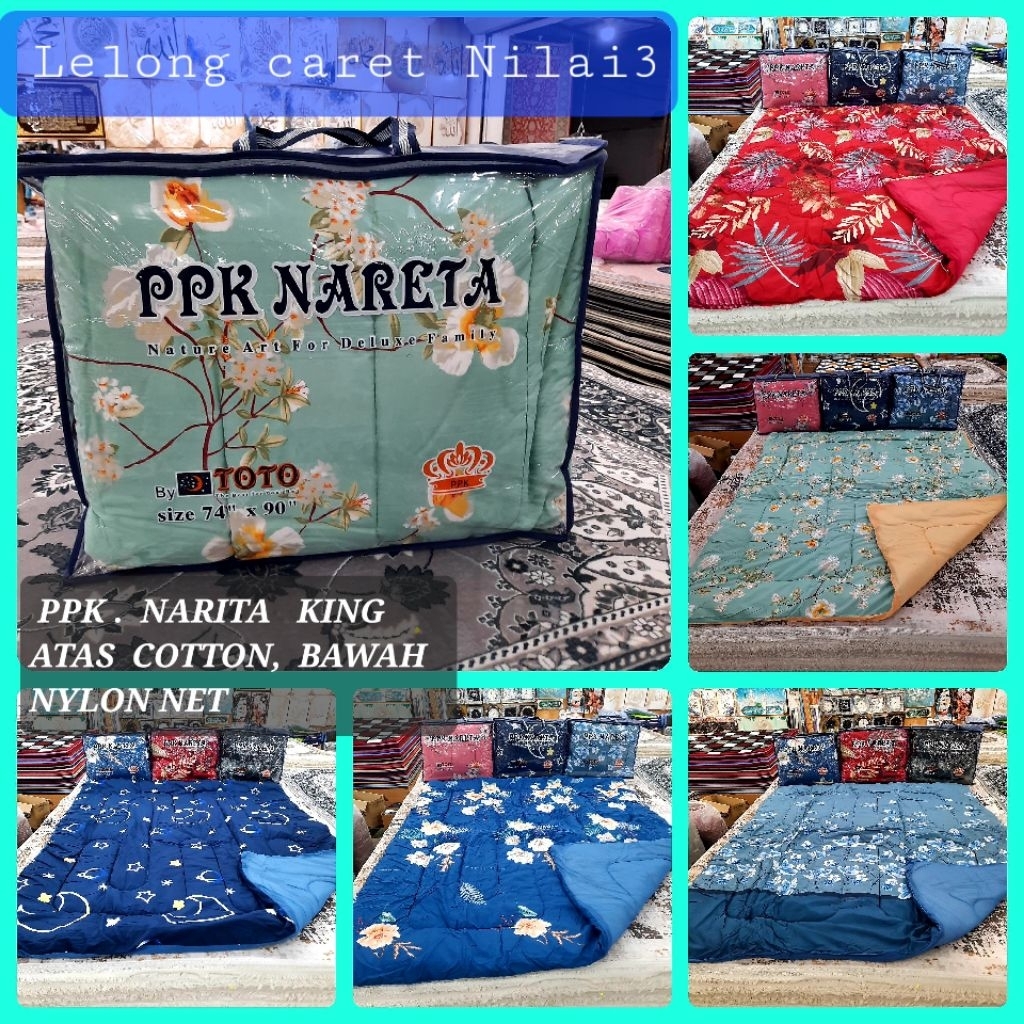 TOTO NARITA ATAS COTTON, BAWAH NYLON NET King Size Berkuality Corak bayank cantik 100% Best Kuity