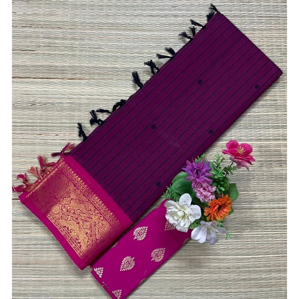 KANCHI COTTON SAREES WITH RUNNING BLOUSE (ฟรี KALAMKARI BLOUSE)