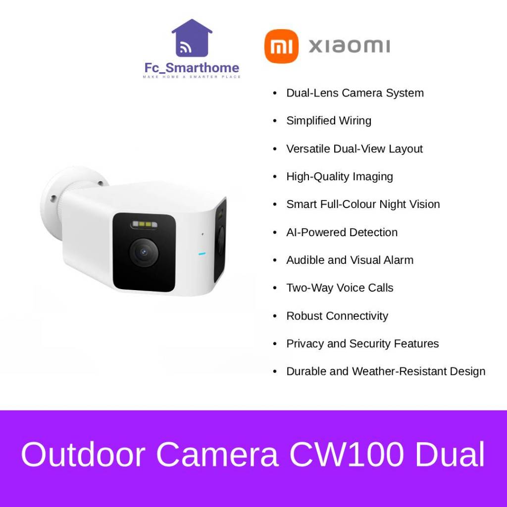 กล้องกลางแจ้ง Xiaomi CW100 ระบบกล้องเลนส์คู่คู่ สายไฟย่อ