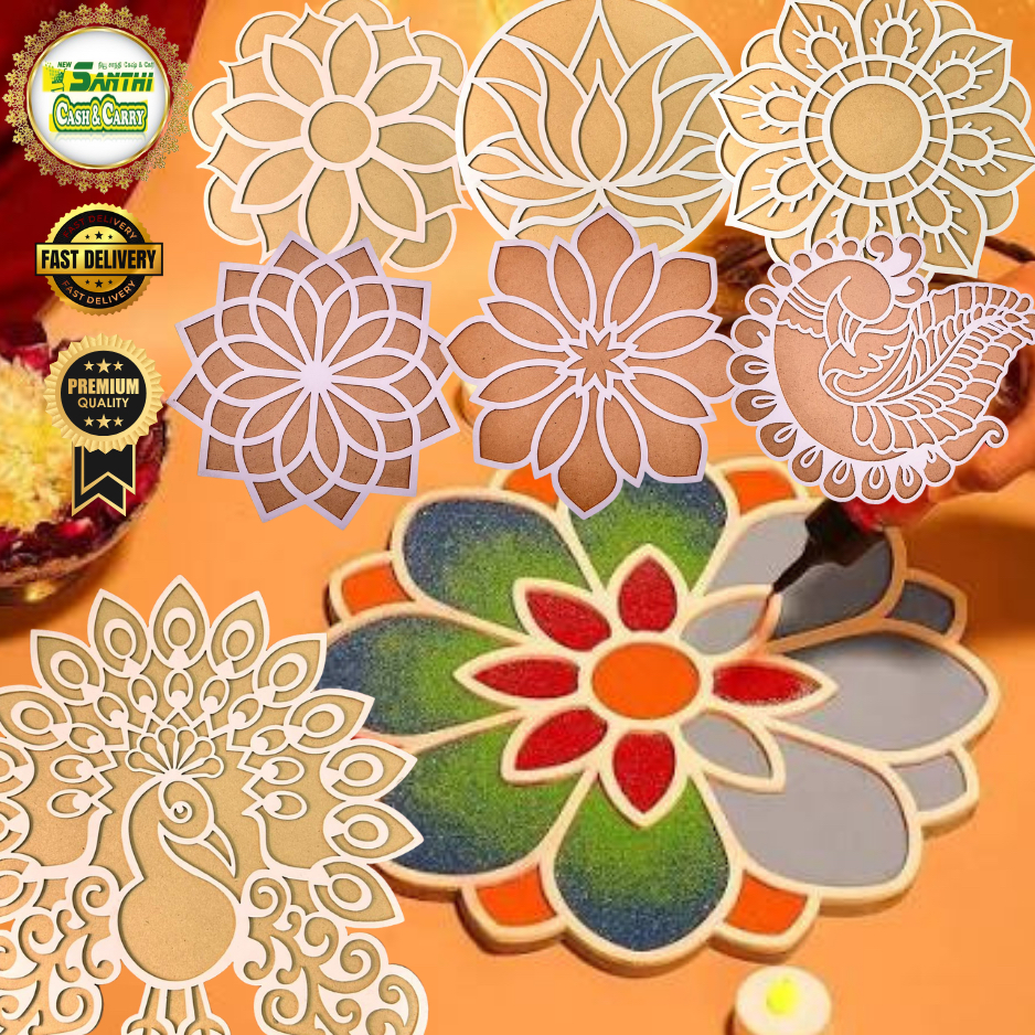 Kolam Rangoli Stencil Rangoli Mat Kolam Items Kolam Filling Deepavali ตกแต่ง Rangoli Mat พร้อมฐานไม้