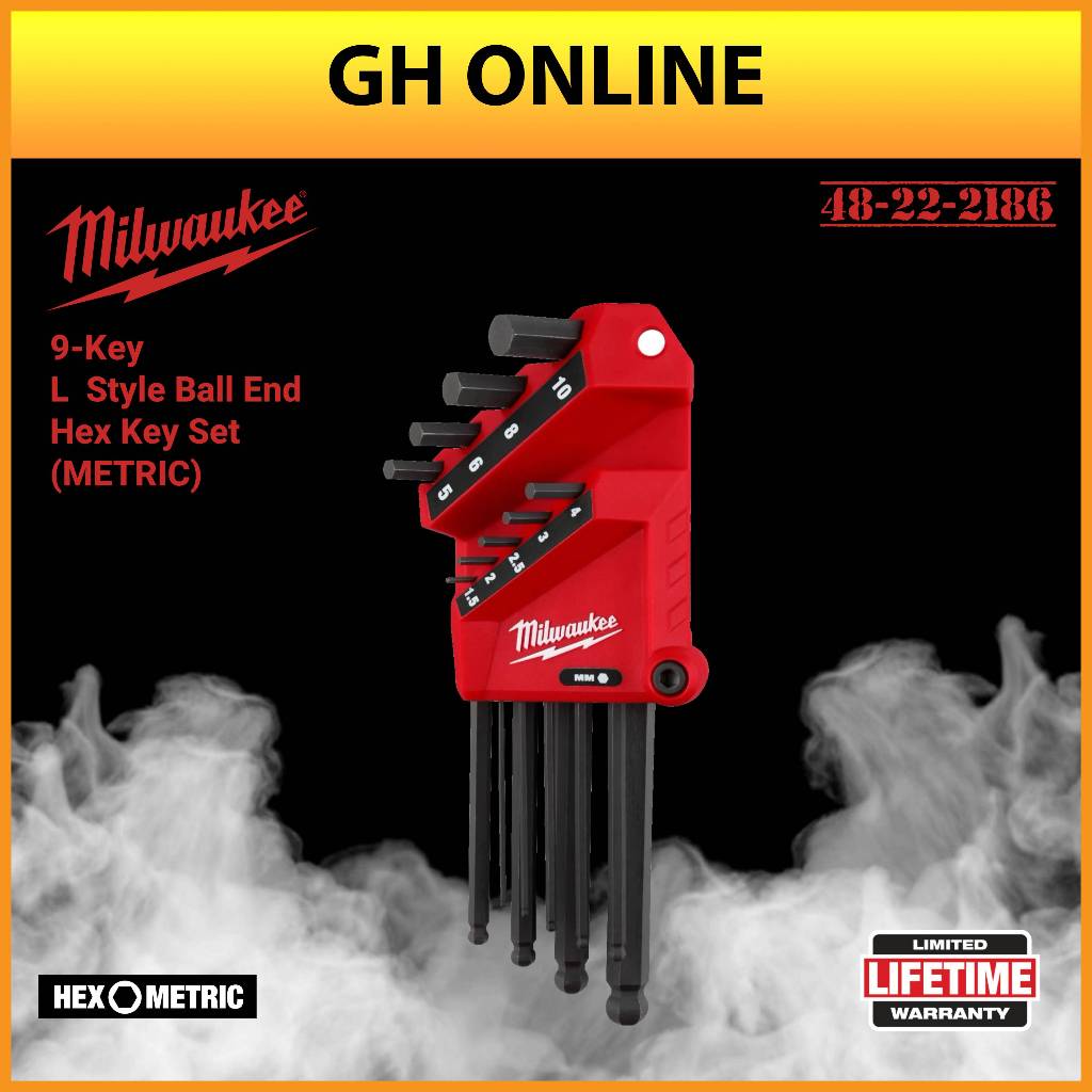 MILWAUKEE 48-22-22186 9-KEY L-STYLE BALL END HEX KEY SET - METRIC ALLEN KEY SET