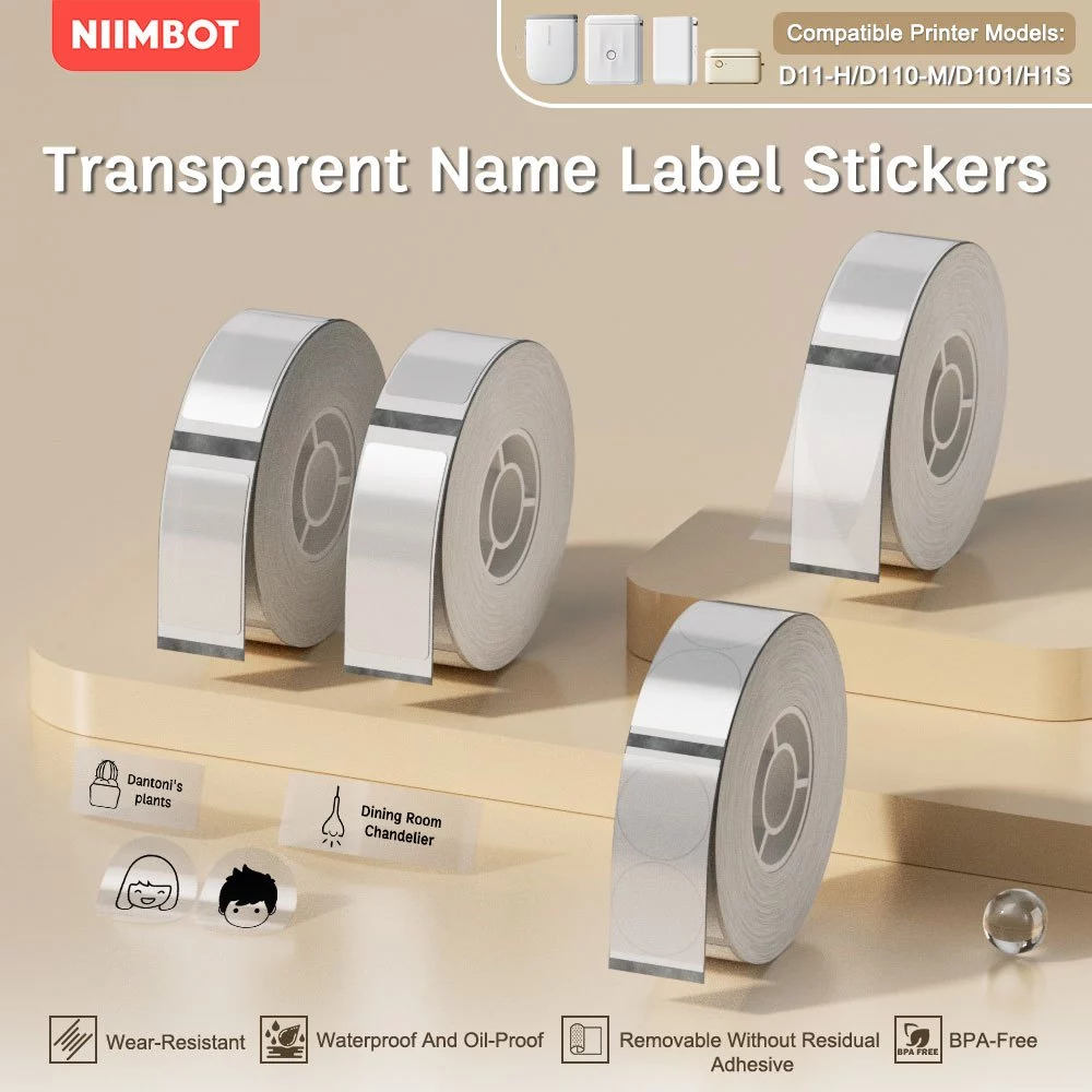 สติ๊กเกอร์ใส Niimbot D11/D110/D101/H1S|ป้ายชื่อสติ๊กเกอร์|สติ๊กเกอร์กันน้ํา|กันน้ํามัน