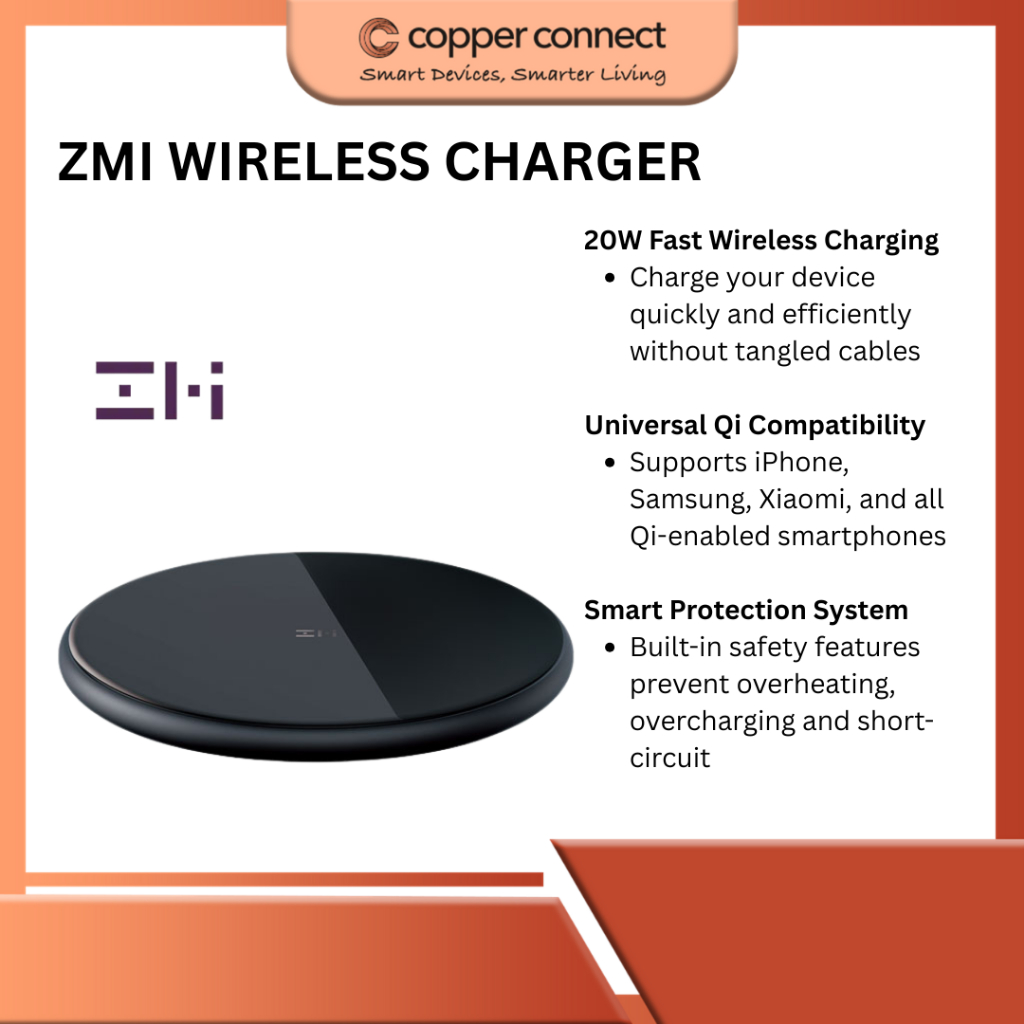 ZMI 20W Wireless Charger Qi Fast Charging Pad อินพุต Type-C