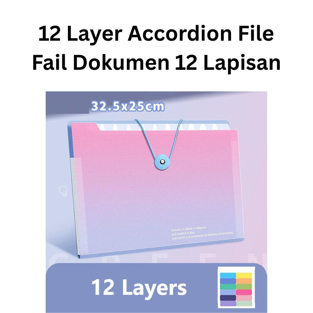 แฟ้มหีบเพลง 12 ชั้น A4 / Fail Dokumen 12 Lapisan | ที่จัดระเบียบแฟ้มพร้อมฉลาก