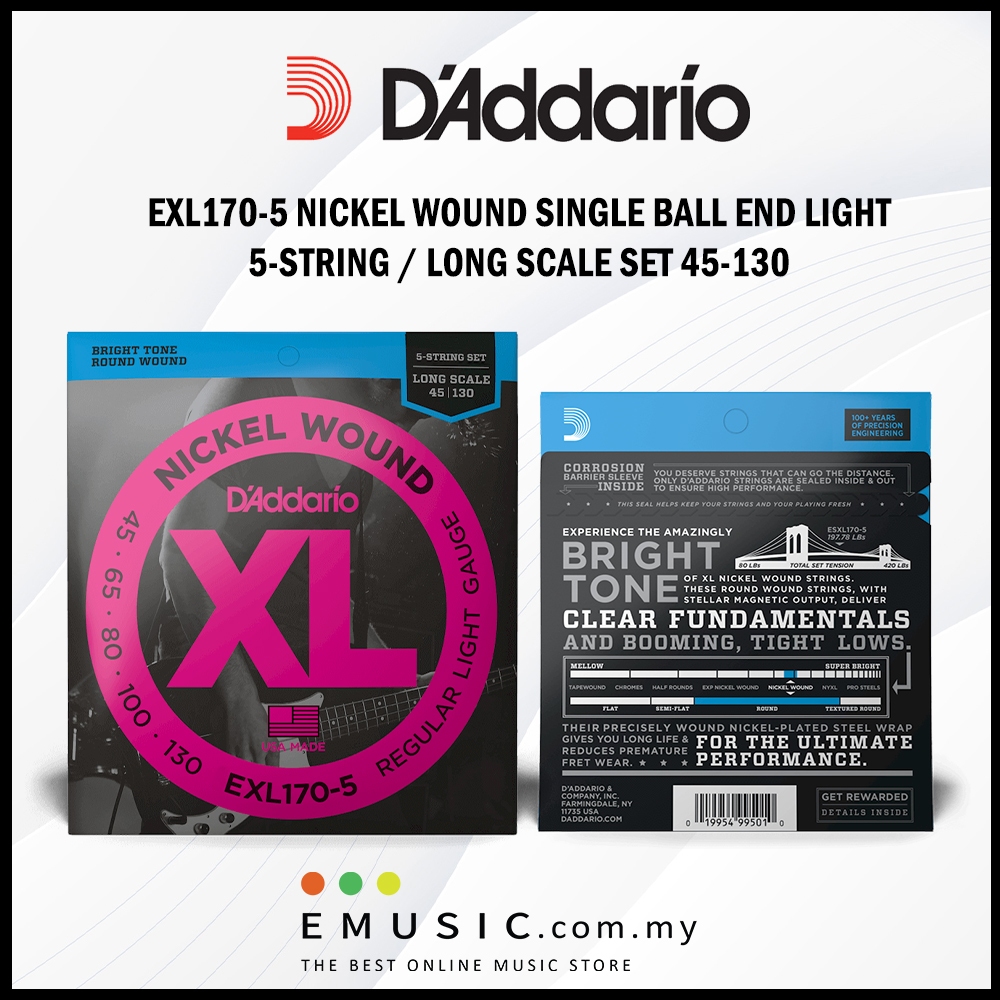 D'ADDARIO DAddario EXL170-5 Nickel Wound Single ball 5-String / Long Scale Set 45-130 (EXL170-5 / EX