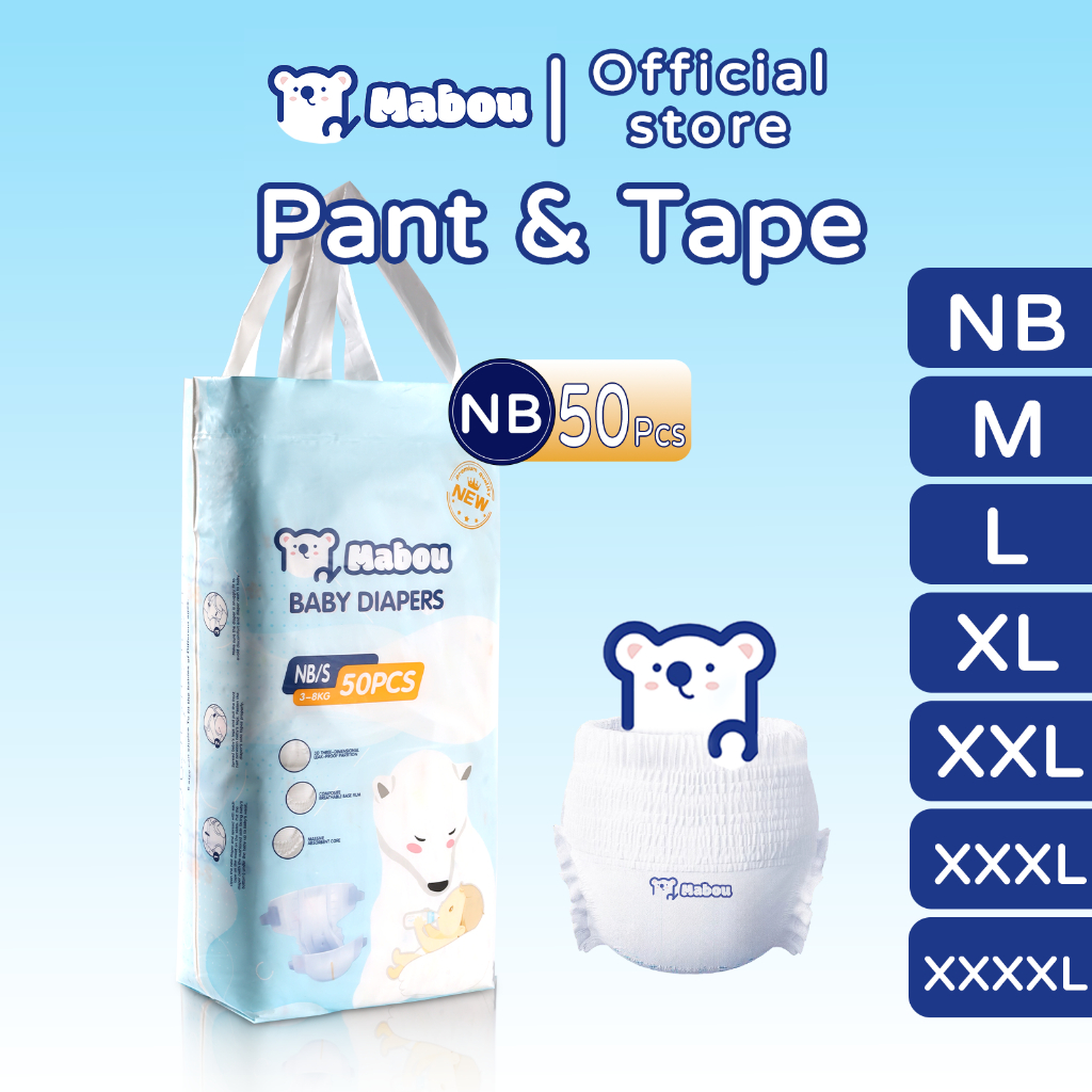 Mabou Diapers ผ้าอ้อมเด็ก Pull-Up Pants ผ้าอ้อมเด็กแรกเกิด Leak-proof ทุกขนาด - NB Tape/M/L/XL/XXL/X