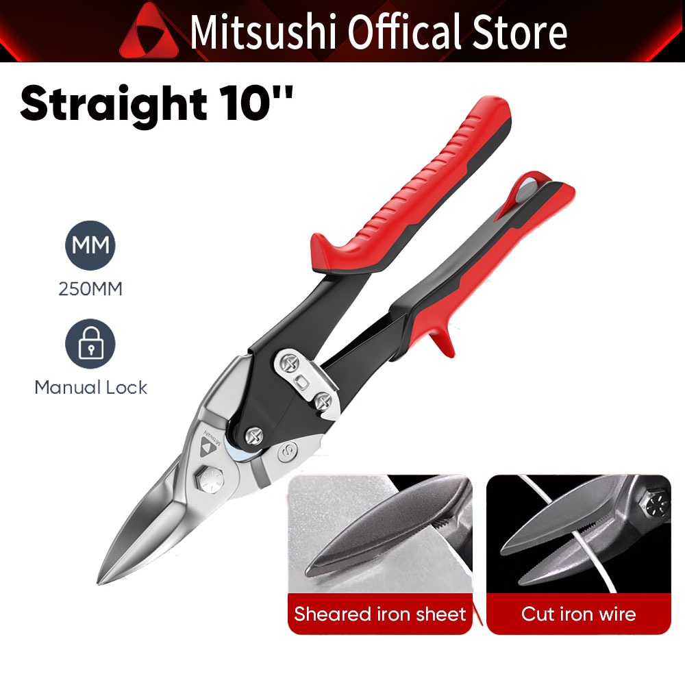 Mitsushi การบินดีบุก Snips เครื่องตัด 10 นิ้วตรง Snipper ตัดโลหะเฉือน Plier กรรไกร Gunting Besi 250 