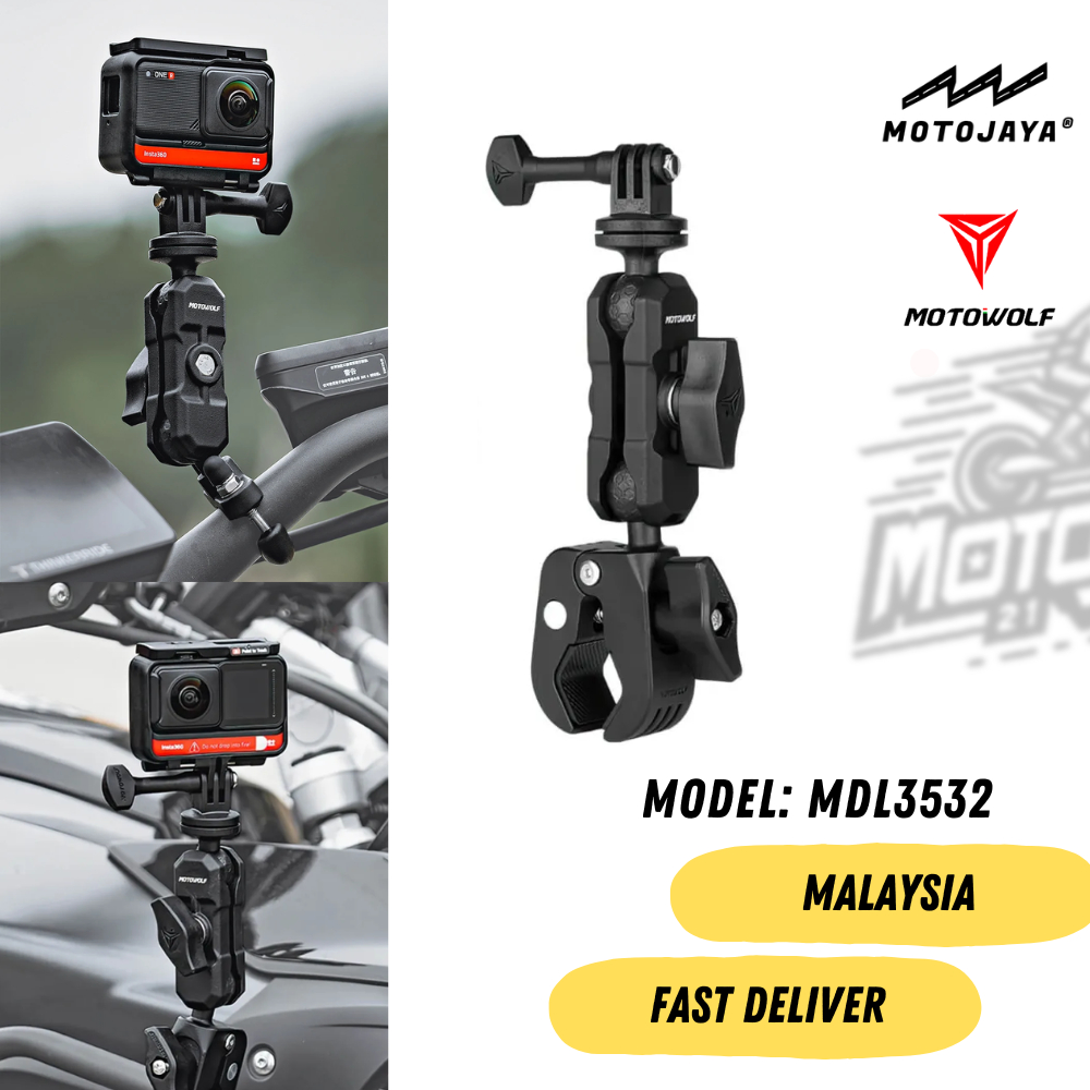 Motowolf MDL3532 Safe Action Camera Mount GoPro DJI Insta360 Power Clamp Kamera Mount Besi - Raya
