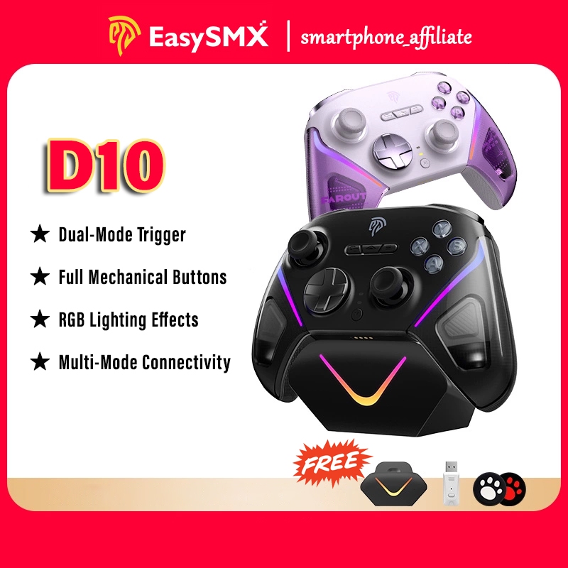 EasySMX D10 บลูทูธคอนโทรลเลอร์ไร้สาย Gamepad สําหรับ PC/สวิทช์/โทรศัพท์/ไอน้ํา, TMR Sticks จอยสติ๊ก 1000Hz Polli