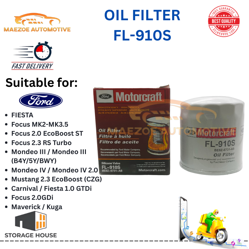 BE8Z-6731-AB/FL-910S กรองน้ํามัน Ford Motorcraft สําหรับ Fiesta, Kuga, Ecosport