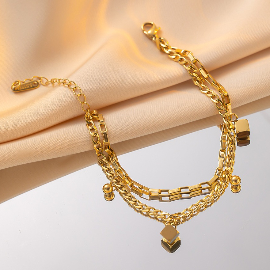 GEOMETRIC BRACELET 18K TITANIUM STEEL JEWELERY GOLD GELANG TANGAN EMAS ANTI KARAT