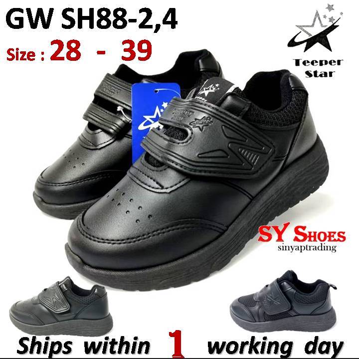 (SY Shoes) "TEEPER STAR" Primary Back To School Shoes / Kid Black Strap Sport Shoes(GW SH88-2 BK) (G
