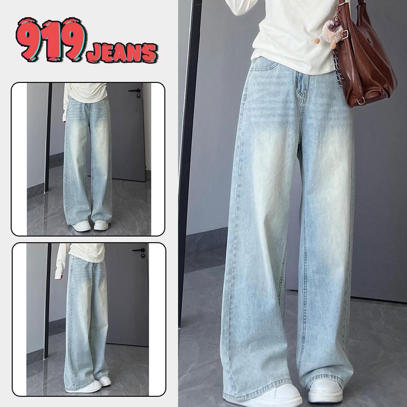 919JEANS กางเกงยีนส์ Seluar biru Santai. ท่อ lurus Fashion Retroseder Seluar panjang กางเกงหลวมตัดตร