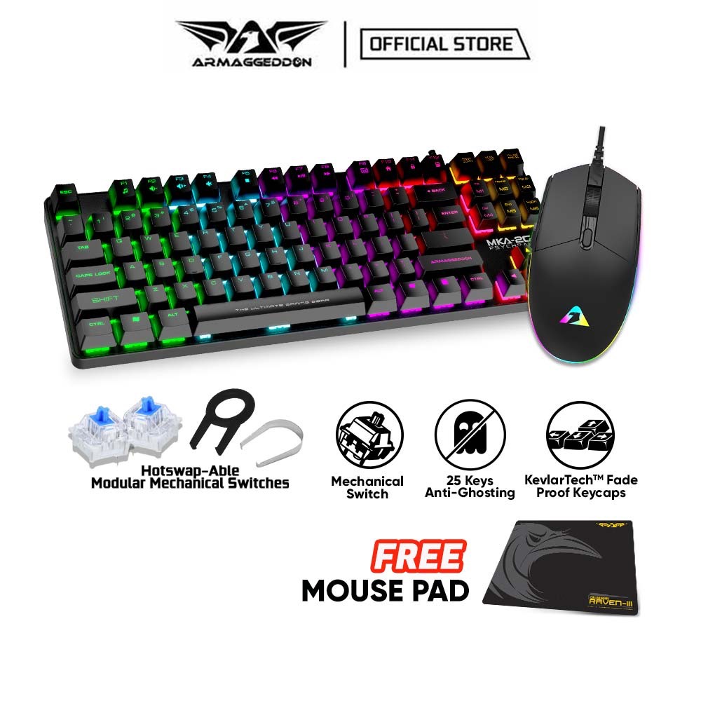 Armaggeddon MKA-2C NEO คีย์บอร์ดเกมกลชุดเมาส์ขนาดกะทัดรัด 87 คีย์ TKL LED Backlight