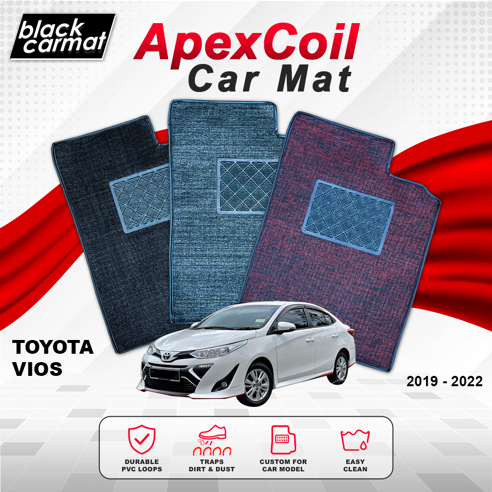 ApexCoil พรมปูพื้นรถยนต์ Toyota Vios ( 2019 - 2022 ) พรมคอยล์คาร์แมท พรมปูพื้นรถยนต์ Karpet Lantai K