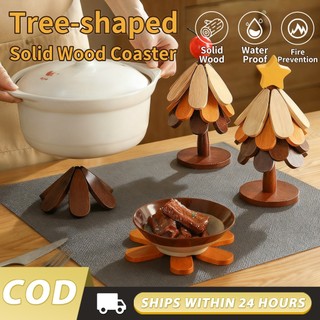 Wooden Tree Shape Coaster Heat Resistant Non Slip Waterproof Cup Mat Dining Table Placemat