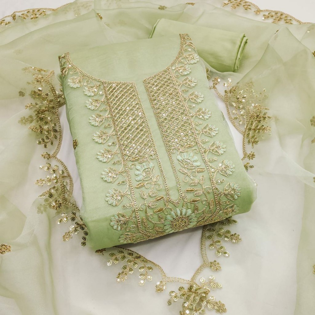 Unstitched Punjabi ชุดวัสดุ Organza พร้อมงานลําดับ Kain Jahit Punjabi ชุด