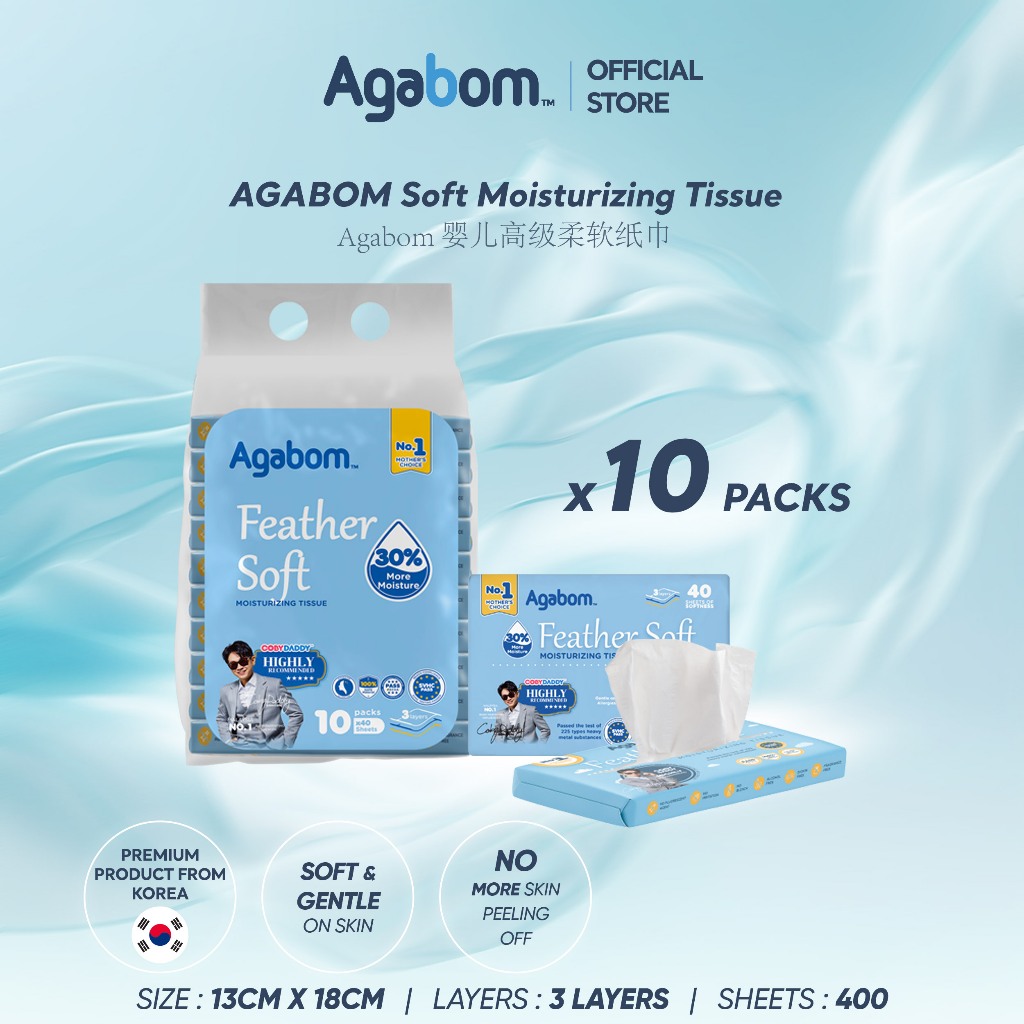 AGABOM Feather Soft Moisturizing Tissue with Fragrance-free Oat Extract Lotion (40s x 10 ซอง)
