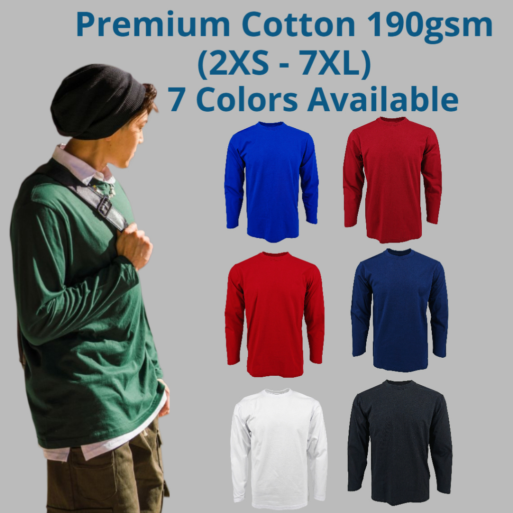 RIGHTWAY ขนาดใหญ่ (4XL-7XL) พรีเมี่ยมผ้าฝ้ายแขนยาว Baju T เสื้อ Lelaki Plus ขนาด 190gsm SCL21