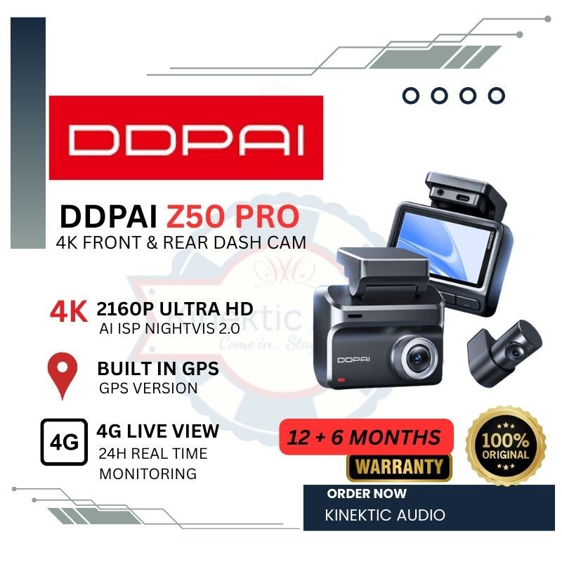 Ddpai Z50 PRO 4K GPS พร้อมชุดสายไฟด้านหน้าและด้านหลัง Super Capacitor Dash Cam พร้อมการเชื่อมต่อ 4G 