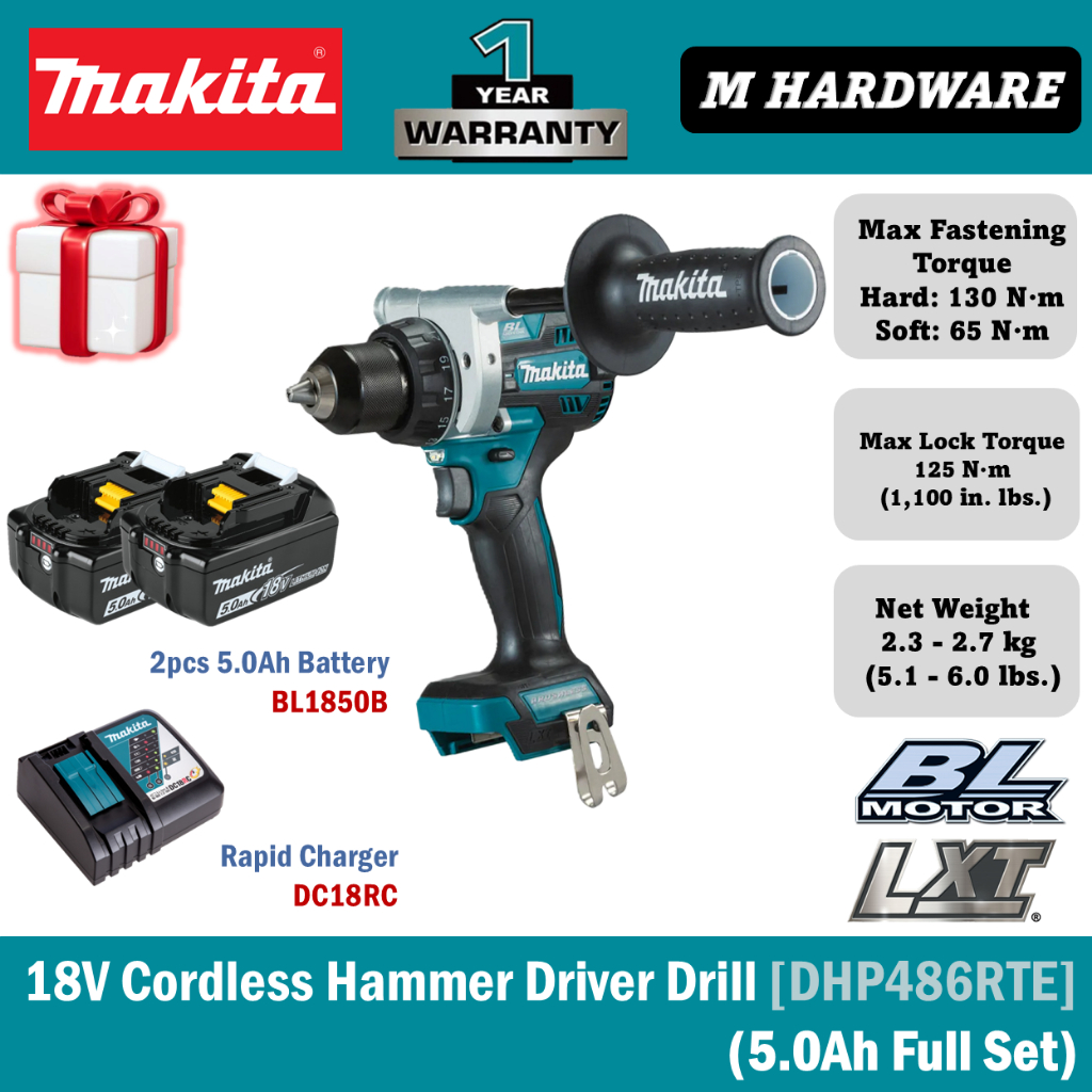 MAKITA 18V CORDLESS สว่านไดร์เวอร์ 13 mm (1/2") DHP486RTE / DHP486Z / DHP486