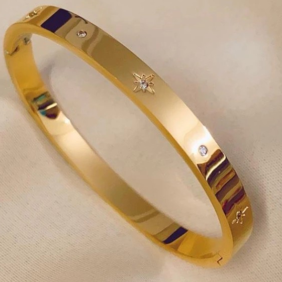 🇲 🇾SNOWFLAKES ZIRCONIA BANGLE 18K TITANIUM STEEL JEWELERY GELANG TANGAN ANTI KARAT