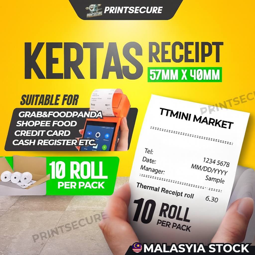 57มม.x40มม.(10ROLL)Credit Card Rolls/Thermal Paper Roll/ Thermal ใบเสร็จ Roll/ Foodpanda Grab Therma