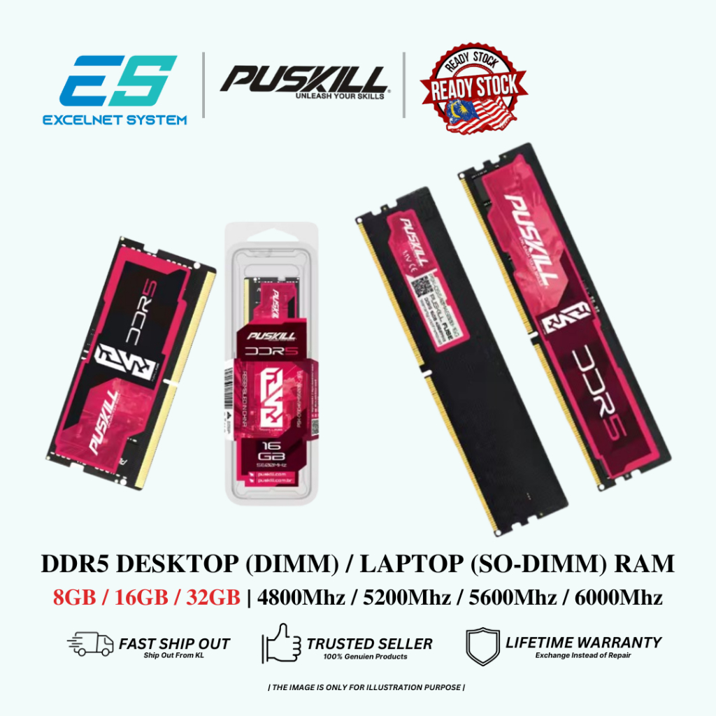 PUSKILL DDR5 16GB/32GB RAM DESKTOP & LAPTOP ใหม่