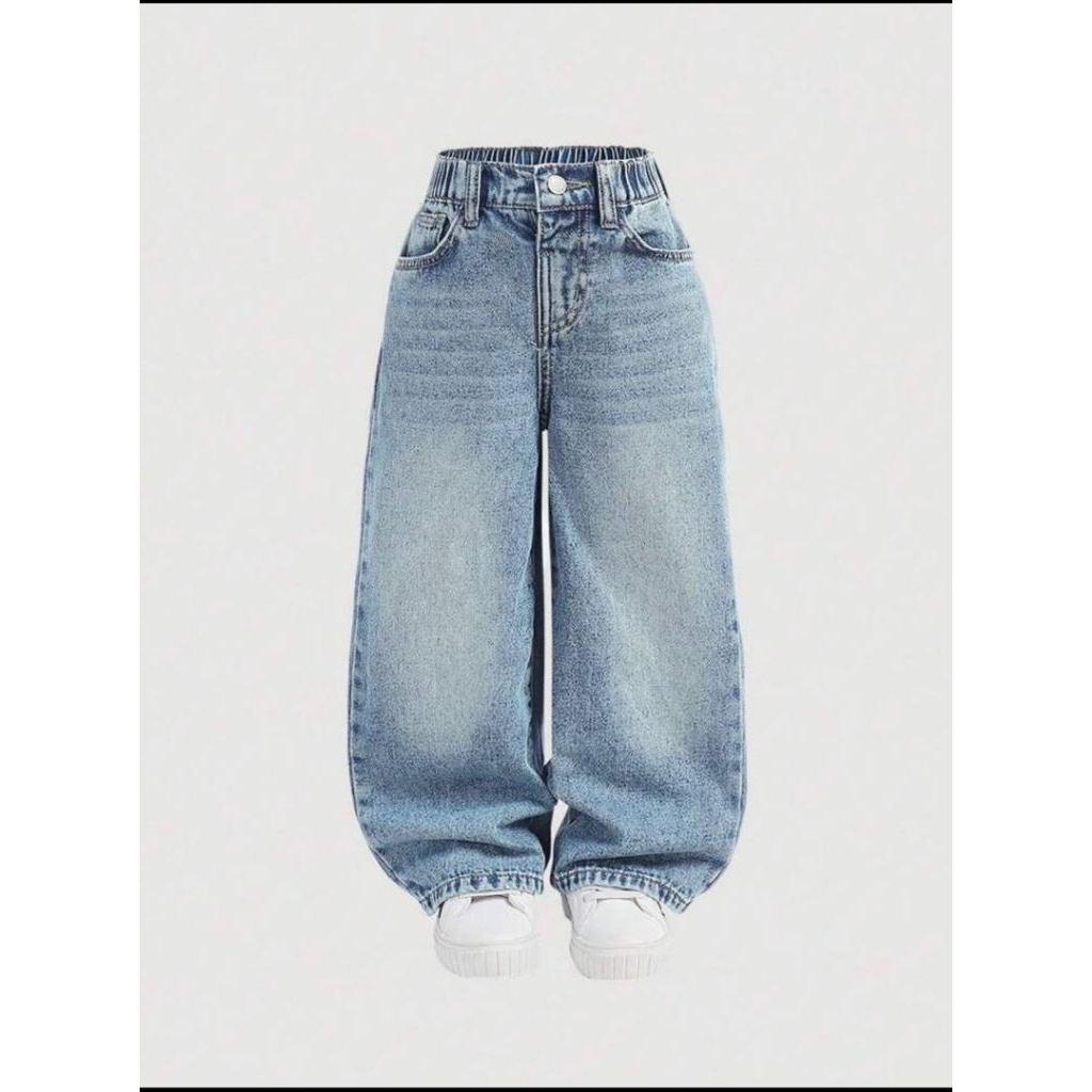 KIDS UNISEX 4Y-14Y BAGGY WIDE LEG JEANS ผ้ายีนส์ลําลอง 2Y-14Y