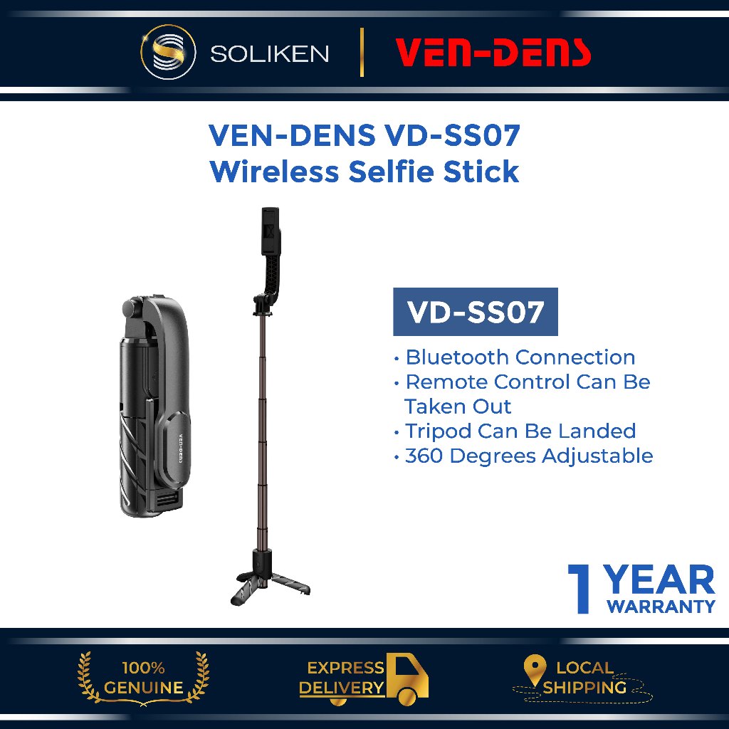 VEN-DENS VD-SS07 บลูทูธไร้สาย Selfie Stick ขยายขาตั้งกล้องรีโมทคอนโทรล 360 หมุนได้โทรศัพท์ Selfie St