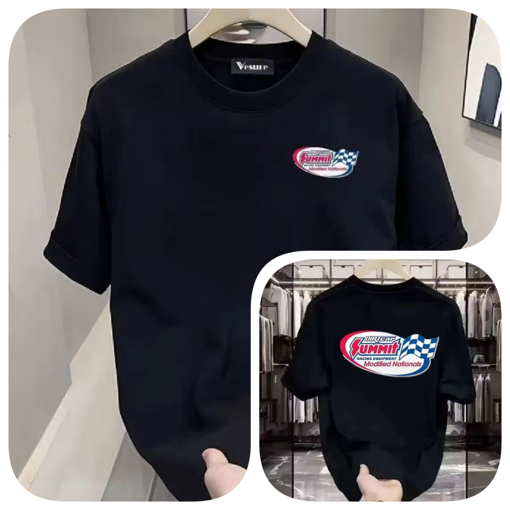 Retro racing car theme เสื้อยืดแขนสั้นรอบคอพิมพ์สองด้านผ้าฝ้ายแท้ 100% สําหรับ pe