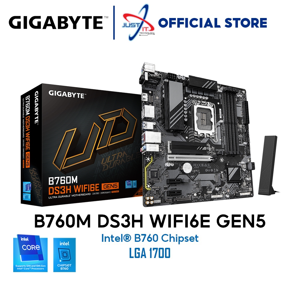 GIGABYTE B760M DS3H WIFI6E GEN5 D5 / DDR5 LGA1700 เมนบอร์ด Combo INTEL I5-12400 / 14400 / 12700