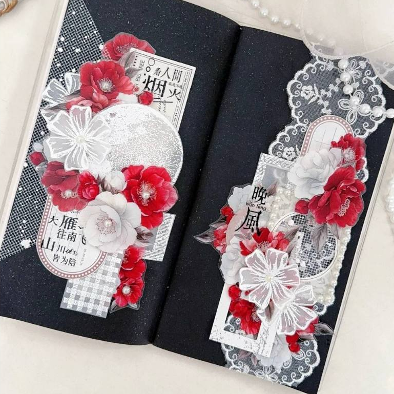 We West Club~Red White Camellia PET Cutting Die Light Retro Red White Flowers แยกบรรจุ One Cycle PET Tape-6.0 ซม. * 50 ซม./Loop - รูปที่ 4