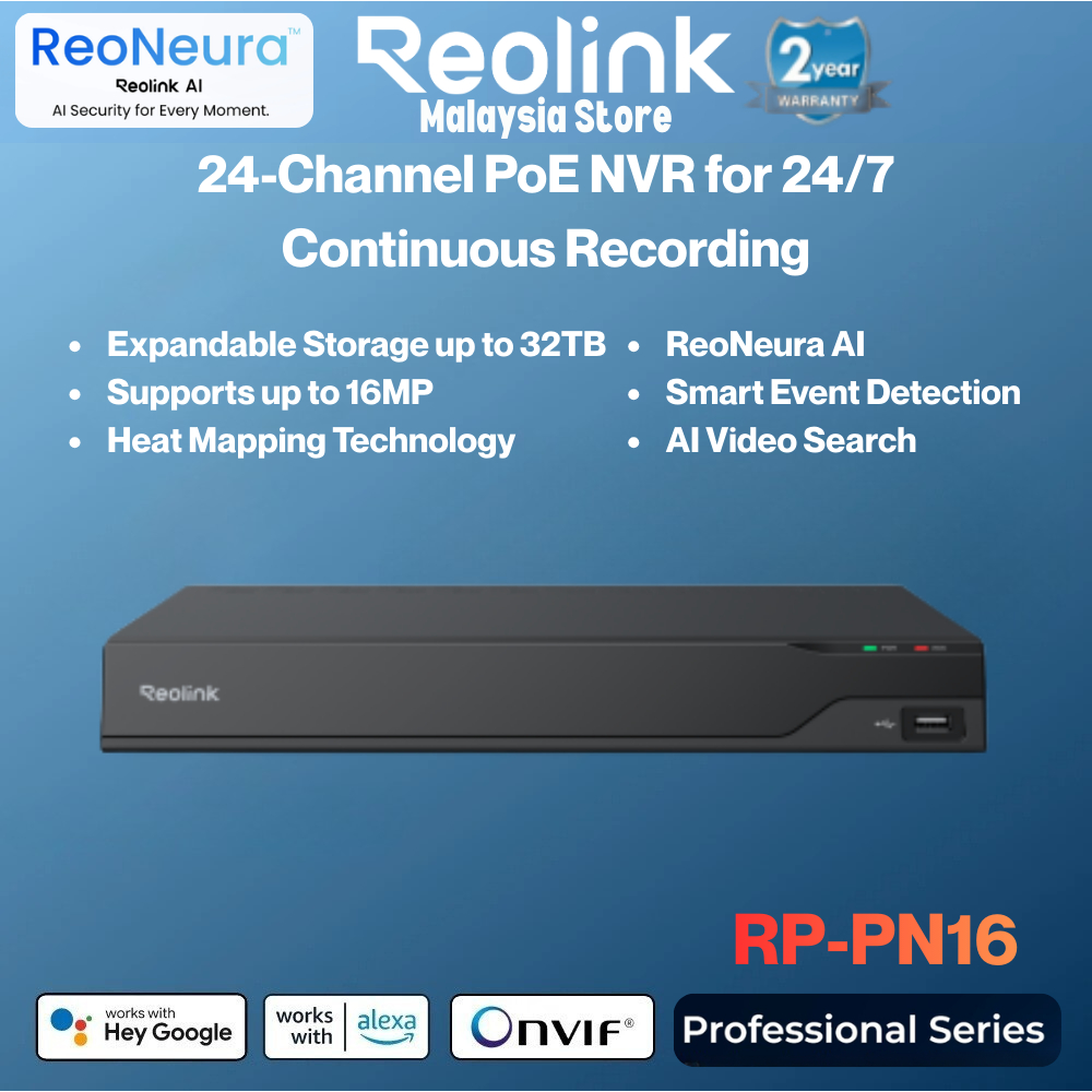 Reolink RP-PN16 24-Channel PoE NVR 16MP Ultra HD รองรับ ReoNeura AI ค้นหาวิดีโอ 32TB HDD