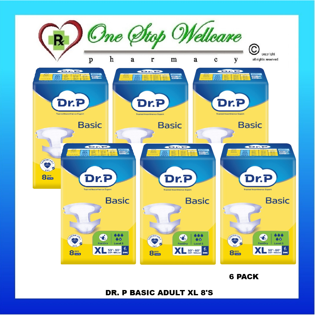 DR.P LAMPIN PAKAI BUANG DEWASA (SAIZ XL) 9 PAKET (6 PEK) / DR.P ADULT DIAPERS (XL) 9S (6 ซอง)