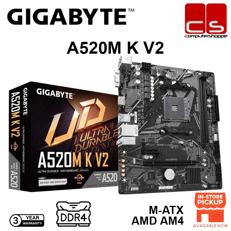 เมนบอร์ด Gigabyte A520M K V2 AM4 M-ATX + โปรเซสเซอร์ AMD Combo R3-3200G/ R5-55500/R5-5600GT/R5-5600/