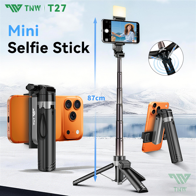 TNW T27 Mini-pro Selfie Stick ขาตั้งกล้อง 3in1 แบบพกพา Grip ขาตั้งโทรศัพท์ 870 มม.ขยาย T26 บลูทูธระย