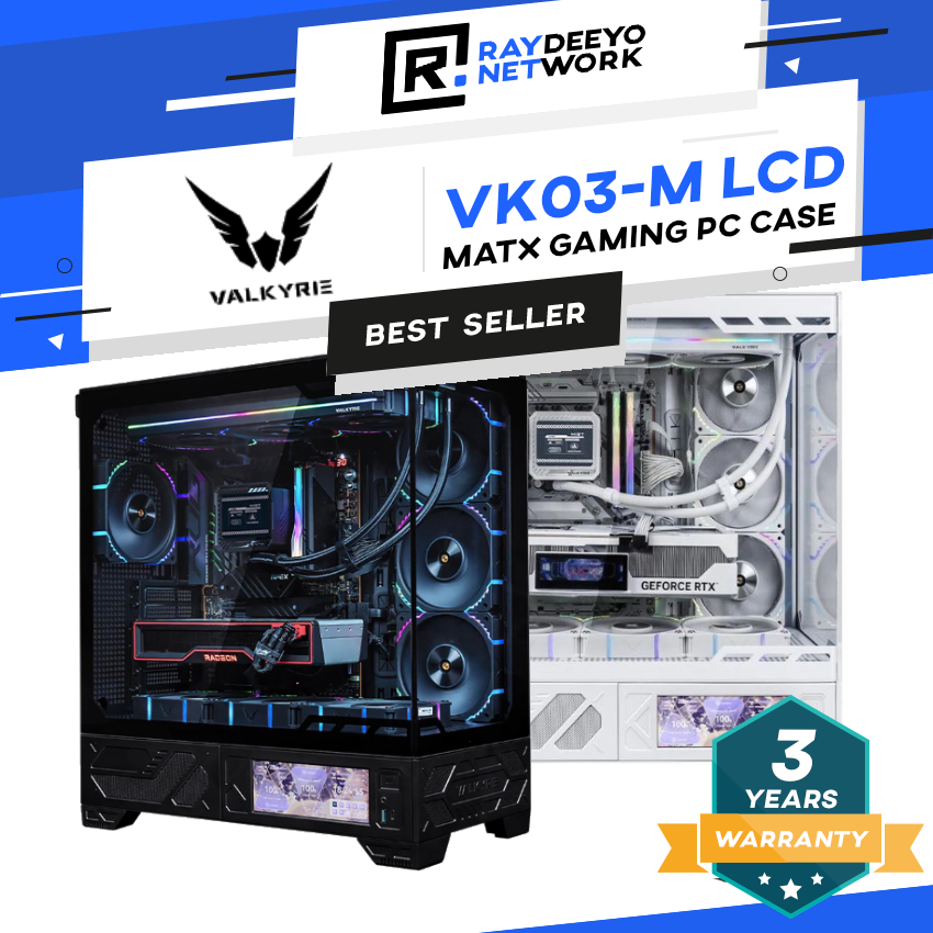 Valkyrie VK03-M Gaming Case พร้อมหน้าจอสัมผัส IPS 6.2" LCD mATX Panoramic Black/White