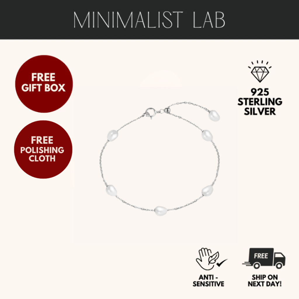 MINIMALIST LAB Sterling Silver PEARLY Cable Chain Bracelet | Gelang Rantai Kabel Mutiara PEARLY Pera