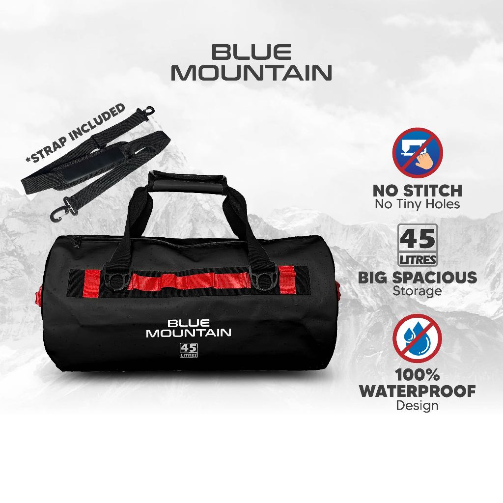 Blue Mountain AquaDuff 45L Duffel Dry Bag Offshore Splashproof Travel Backpack สายสะพายไหล่ปรับได้