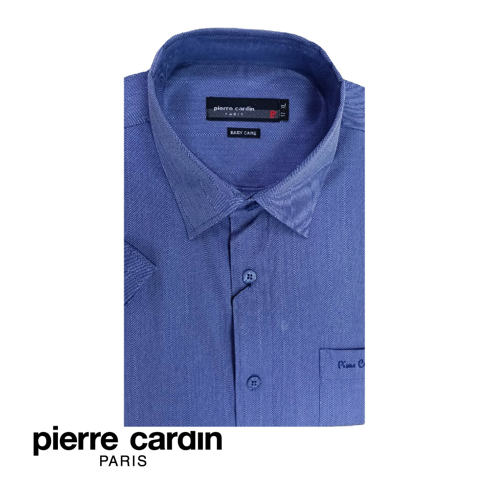 Pierre Cardin เสื้อเชิ้ตแขนสั้นทูโทนสําหรับผู้ชายพร้อมกระเป๋า (Regular Fit) - สีน้ําเงิน (W6105B-11940)