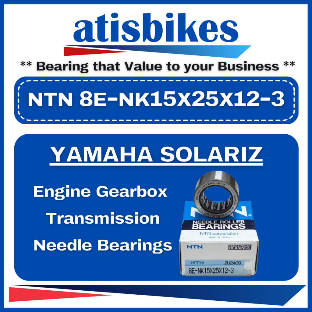 NTN 8E-NK15x25x12-3 NK15x25x12 NK152512 Yamaha Ego / Ego S / Nouvo S แบริ่งลูกกลิ้งเข็ม พร้อมแหวนกลึ